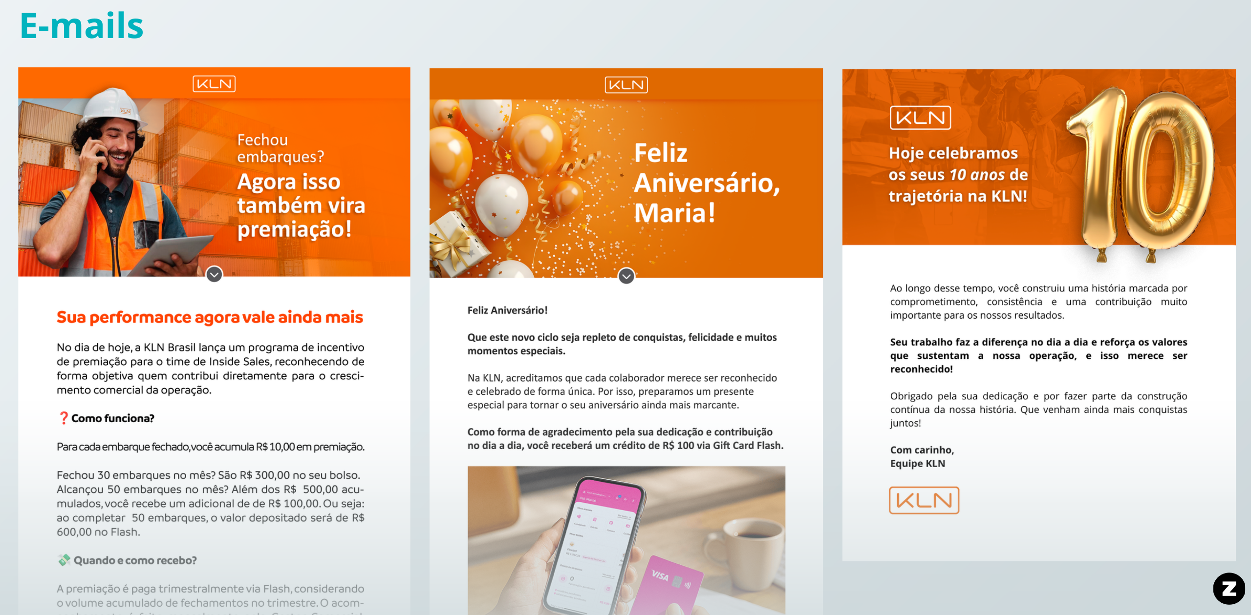 Exemplos de Endomarketing para reconhecimento, incentivo e aniversário de colaboradores da KLN